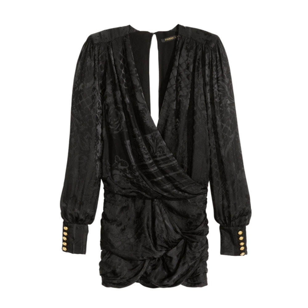BALMAIN X H&M Limited Edition Runway Black Draped Wrapover Mini Dress Size 2
